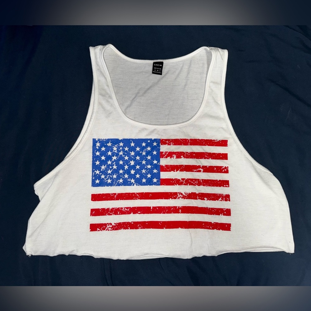 SHEIN White Tank Top with American Flag Print